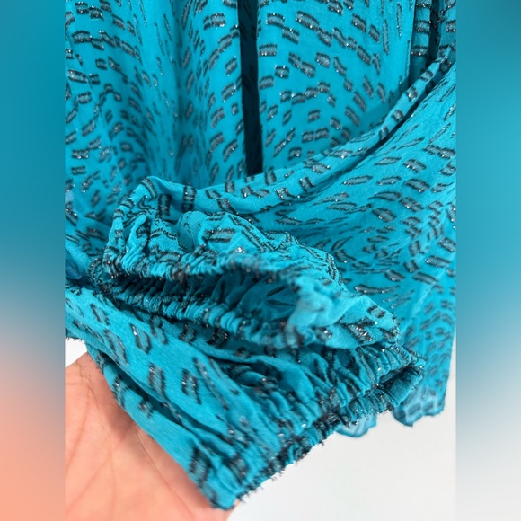 Lilly Pulitzer Caline Metallic Silk Top Teal Bay Silk Swirl Clip Size Small - Picture 8 of 12